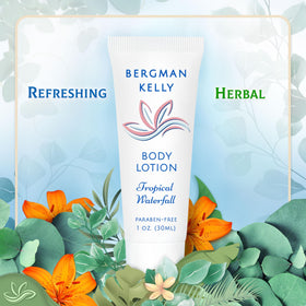 BERGMAN KELLY lotion in bathroom amenity tray adding professional hospitality touch