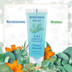 Bergman Kelly label close-up highlighting Tropical Waterfall scent and ingredients
