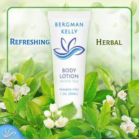 BERGMAN KELLY tube close-up showing lotion texture and easy-squeeze tube benefit