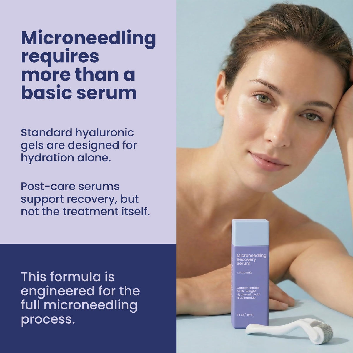 Berkland Auralux ingredients panel highlighting copper peptides and hyaluronic acid benefits