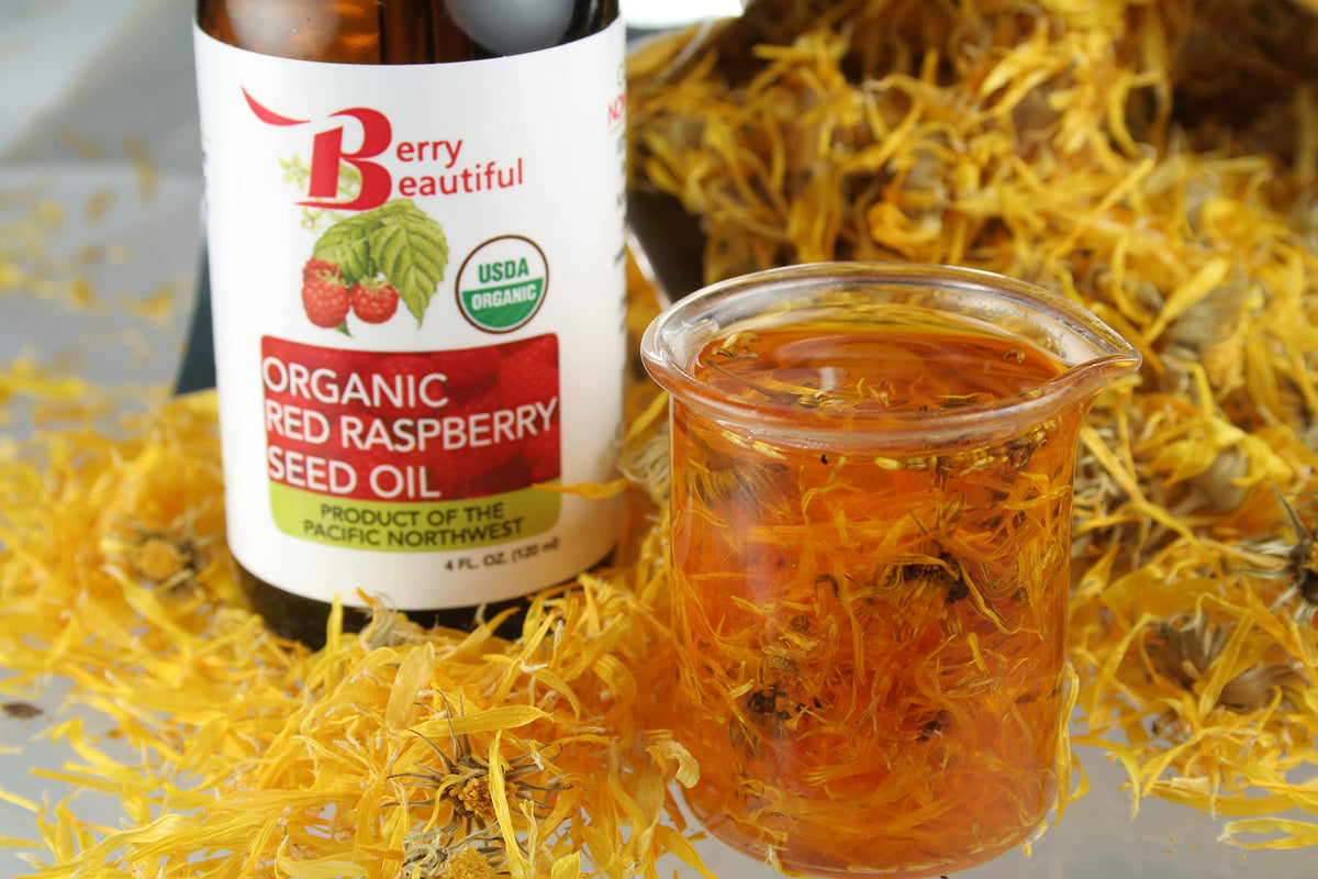 Berry Beautiful bottle styled with fresh raspberries for natural sourcing benefit