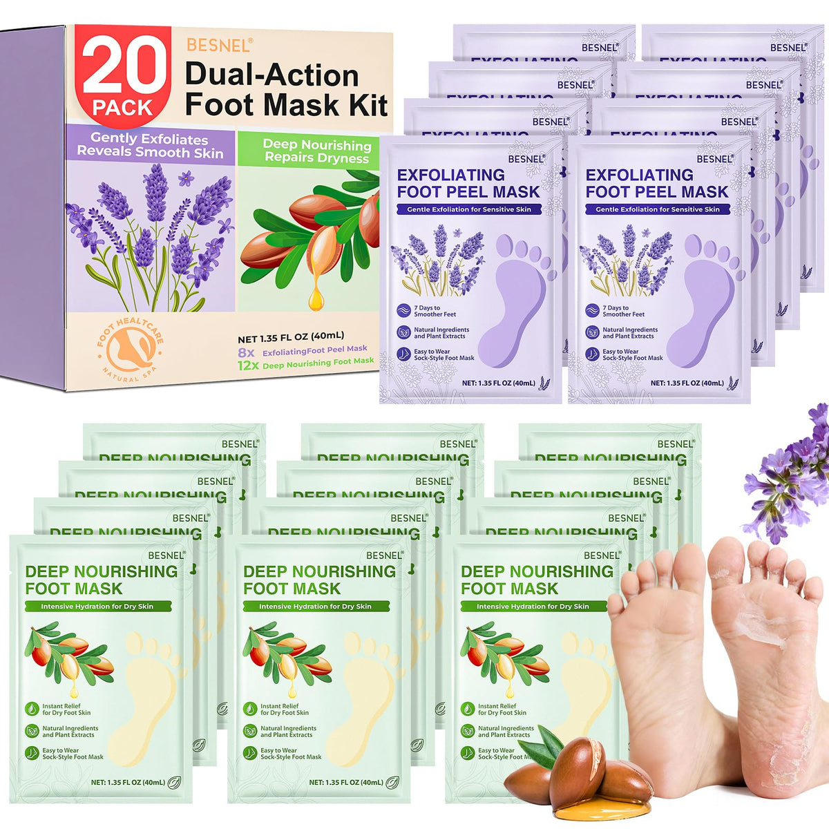 BESNEL front packaging showing complete 20-pack for effortless foot care