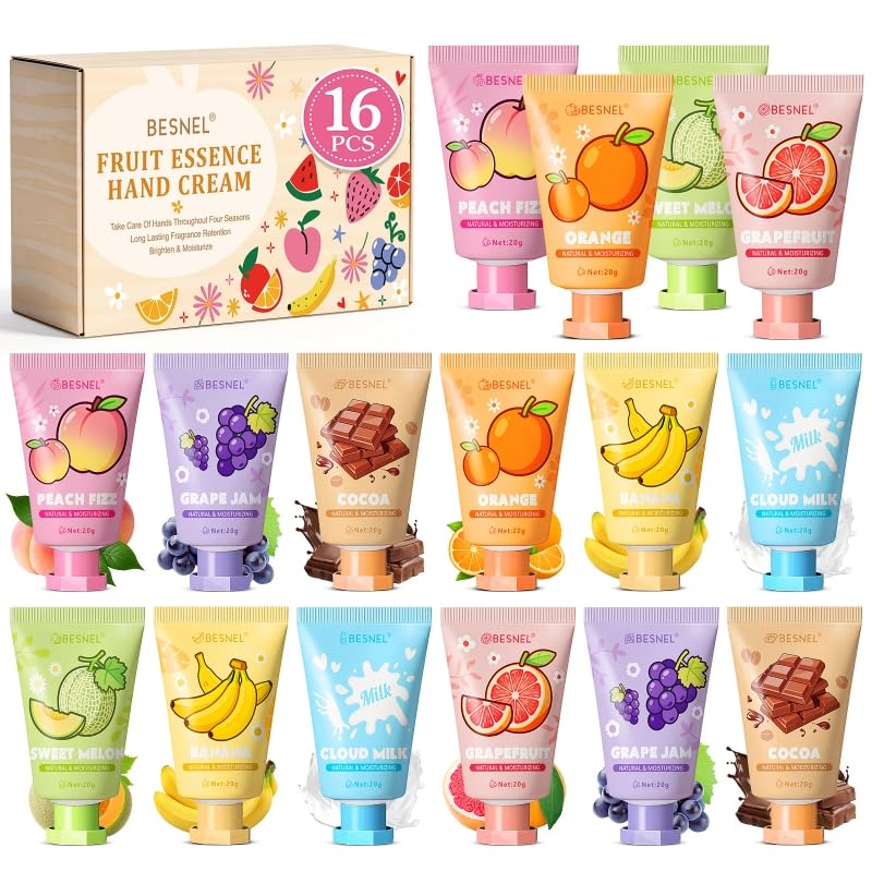 BESNEL front packaging view showing all 16 mini hand cream tubes and gift-ready display