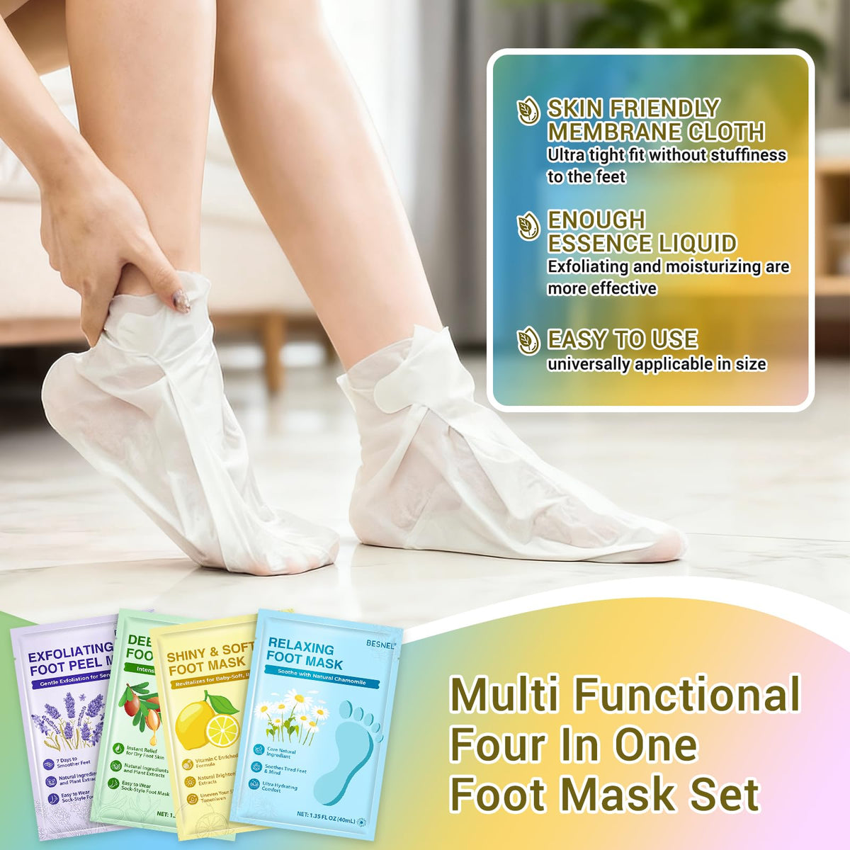 BESNEL wearable foot mask applied to foot demonstrating secure adhesive fit