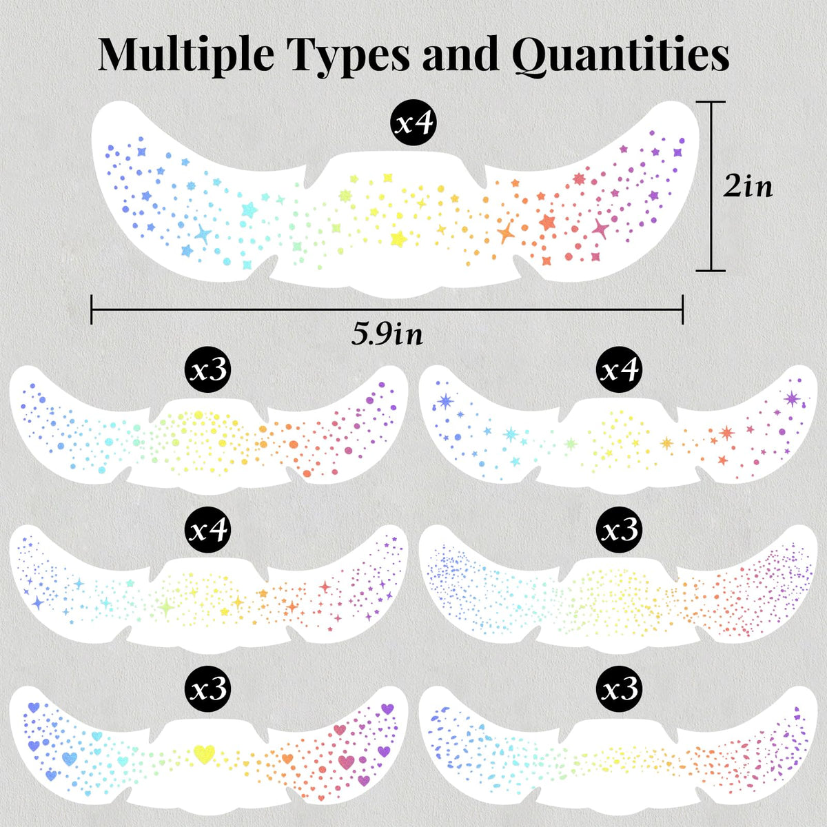 BESNEL close-up of seven holographic freckle patch patterns for creative looks