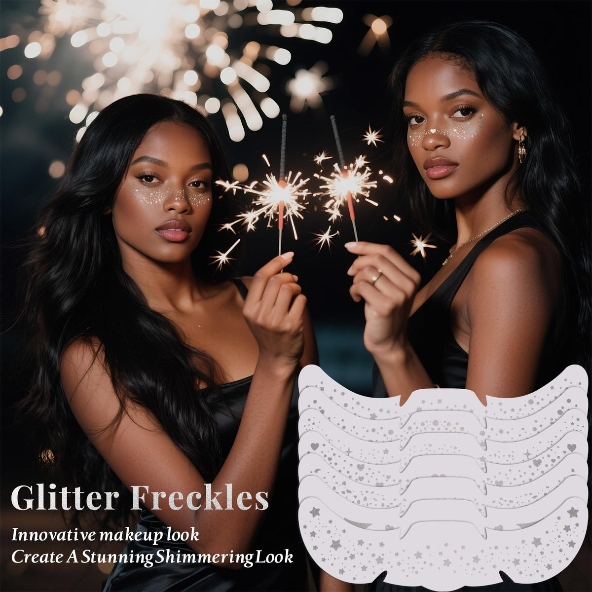 BESNEL freckle sticker sheet beside a hand to show real-life size and scale for placement