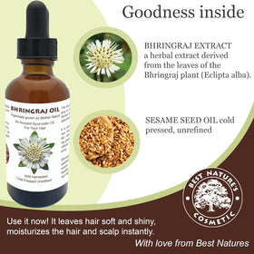 Best Nature's Bhringraj Oil applying drops to scalp demonstrating targeted nourishment and easy massage