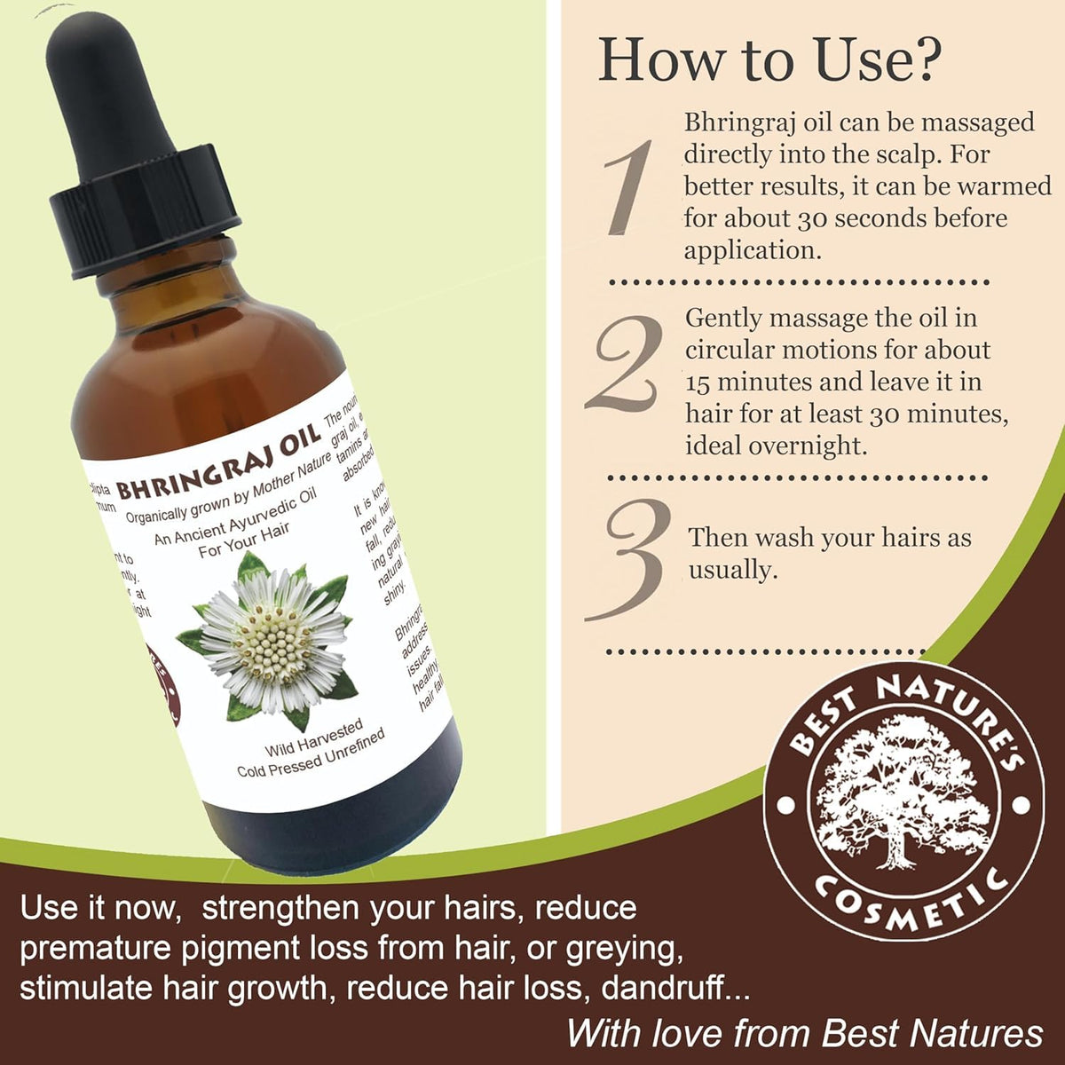 Best Nature's Bhringraj Oil yellow-brown texture close-up highlighting cold-processed botanical richness