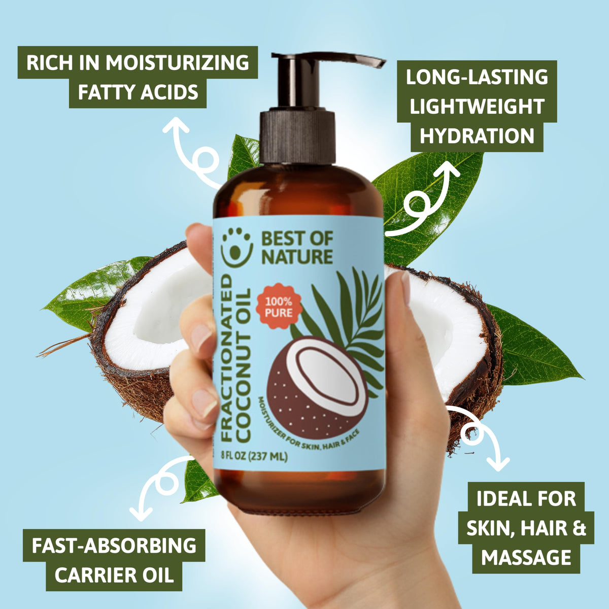 Best of Nature applied to hair ends illustrating detangling and conditioning benefit