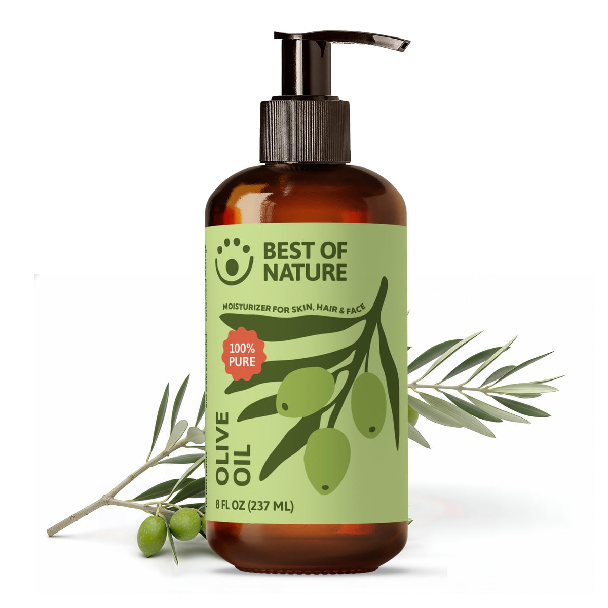Best of Nature front label showing pure olive oil and unscented benefit