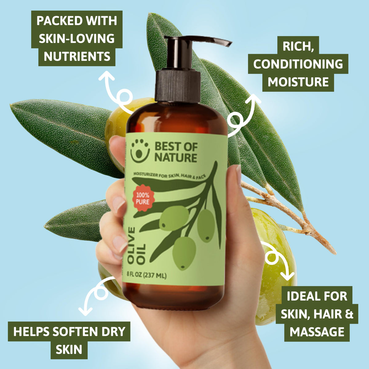 Best of Nature oil used on hair to show shine and conditioning benefit