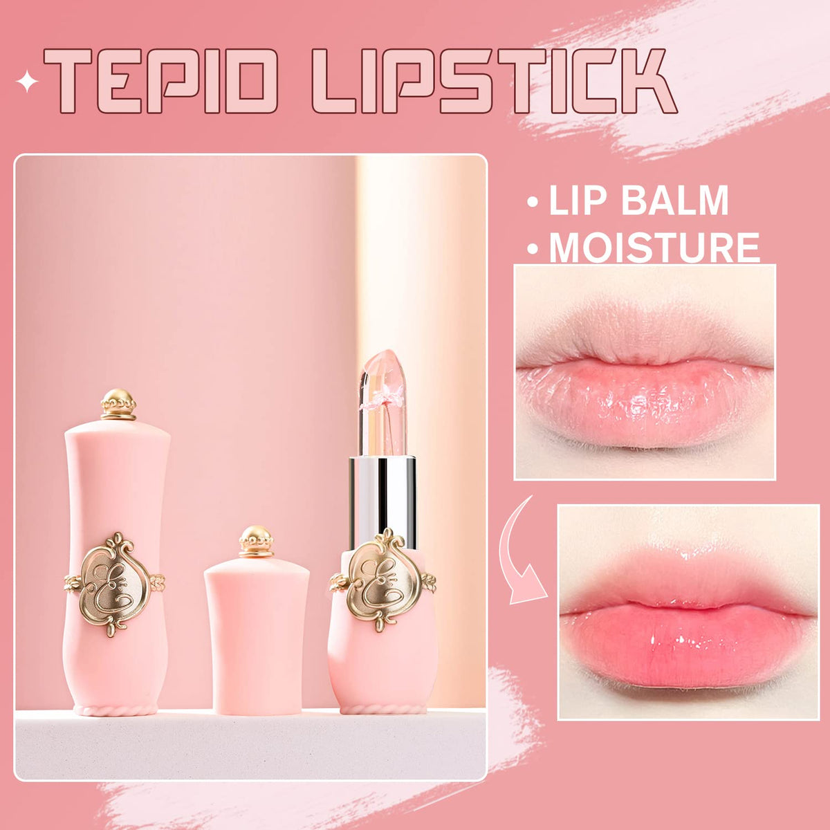 BestLand applied on lips before and after showing moisturizing tint and subtle shine