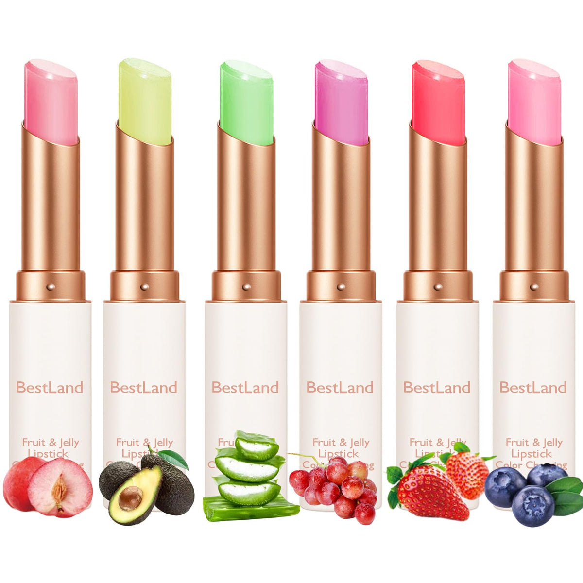 BestLand front packaging showing six jelly lipsticks and colors, great gift