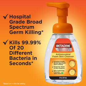 betadine foam on skin application showing gentle cleanse and comfort benefit
