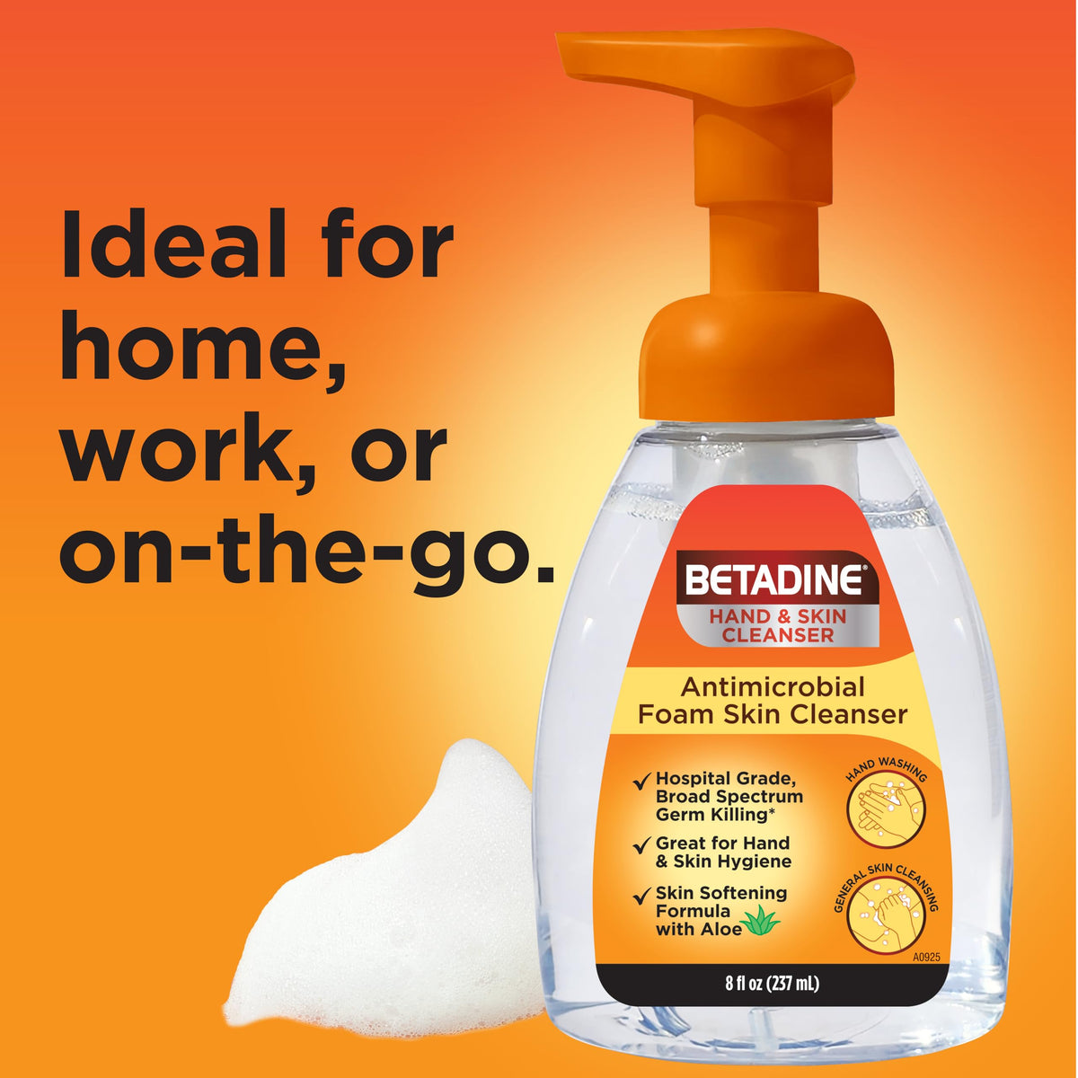 betadine foam rinsing detail showing easy rinse-off to reduce residue benefit