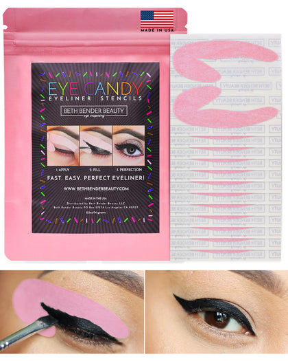 Beth Bender Beauty front packaging showing reusable eyeliner stencil and branding benefit precision