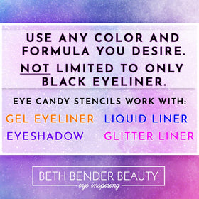 Beth Bender Beauty stencil on a vanity with makeup tools showing inspiration and travel-ready benefit
