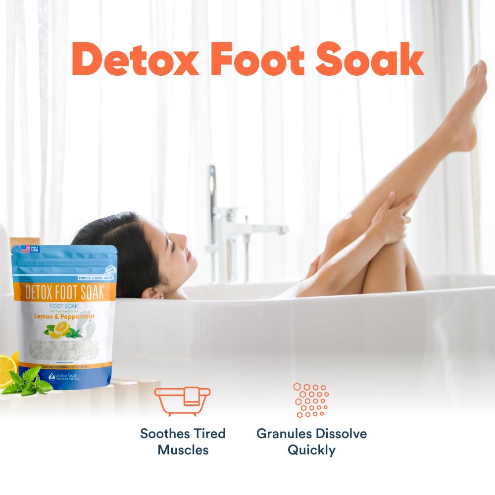 Better Bath Better Body feet soaking in basin demonstrating soothing use