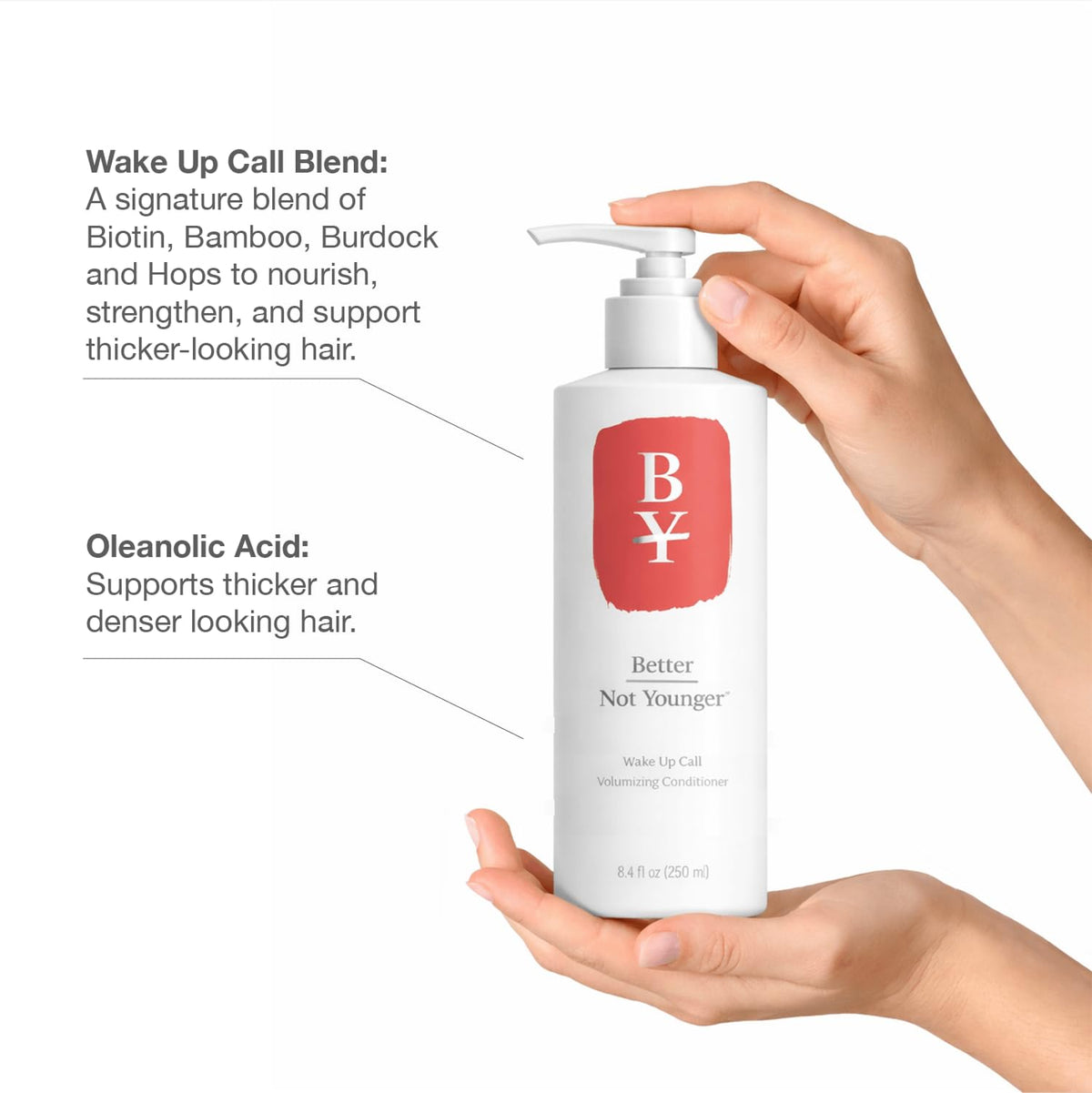 Better Not Younger dispensing conditioner to show easy, controlled application benefit