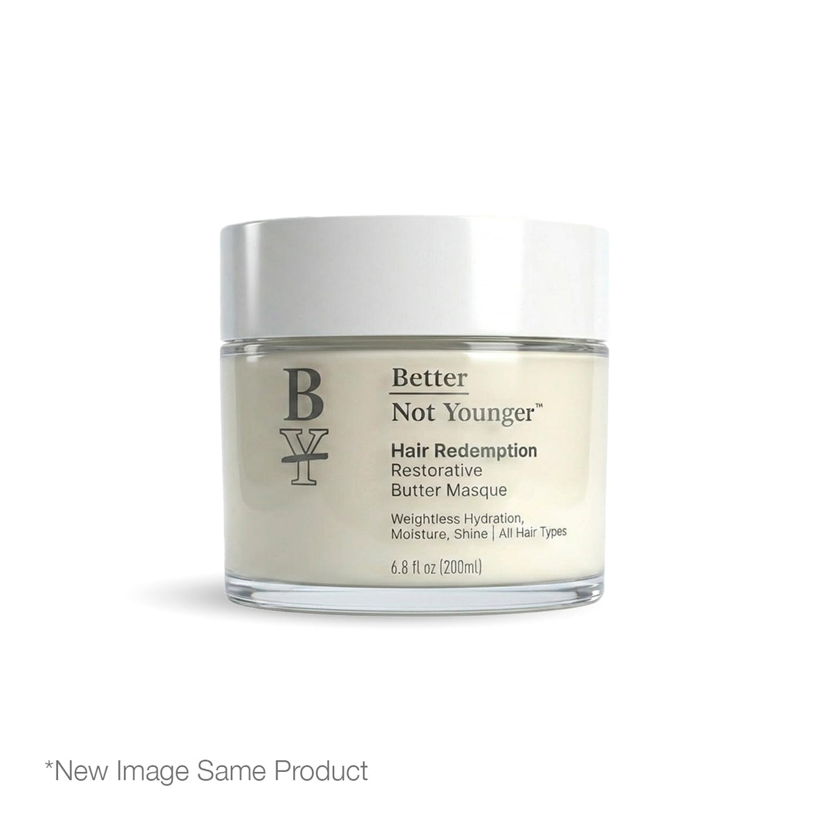 Better Not Younger open jar showing creamy butter texture for deep hydration