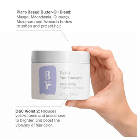 Better Not Younger open jar revealing creamy purple butter texture for rich hydration