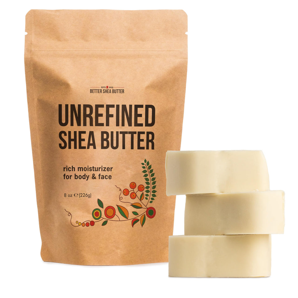 Better Shea Butter front block showing solid 8 oz for concentrated moisture
