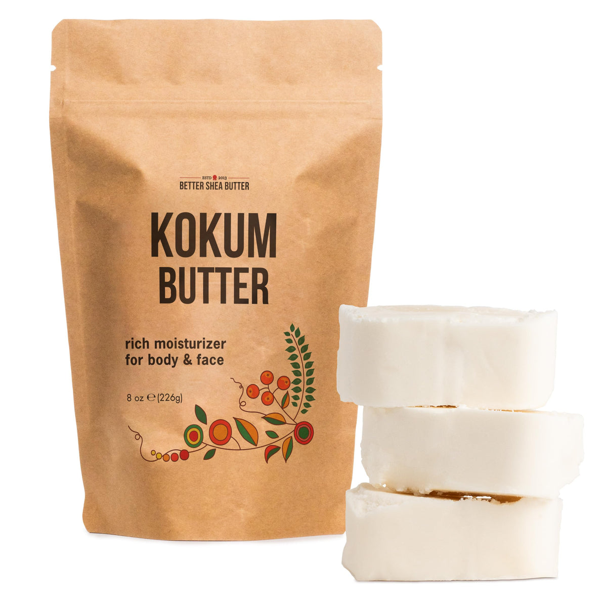 Better Shea Butter front view of kokum butter block showing solid unscented base