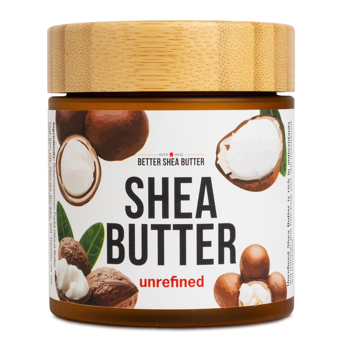 Better Shea Butter front jar showing label and 8 oz package advantage