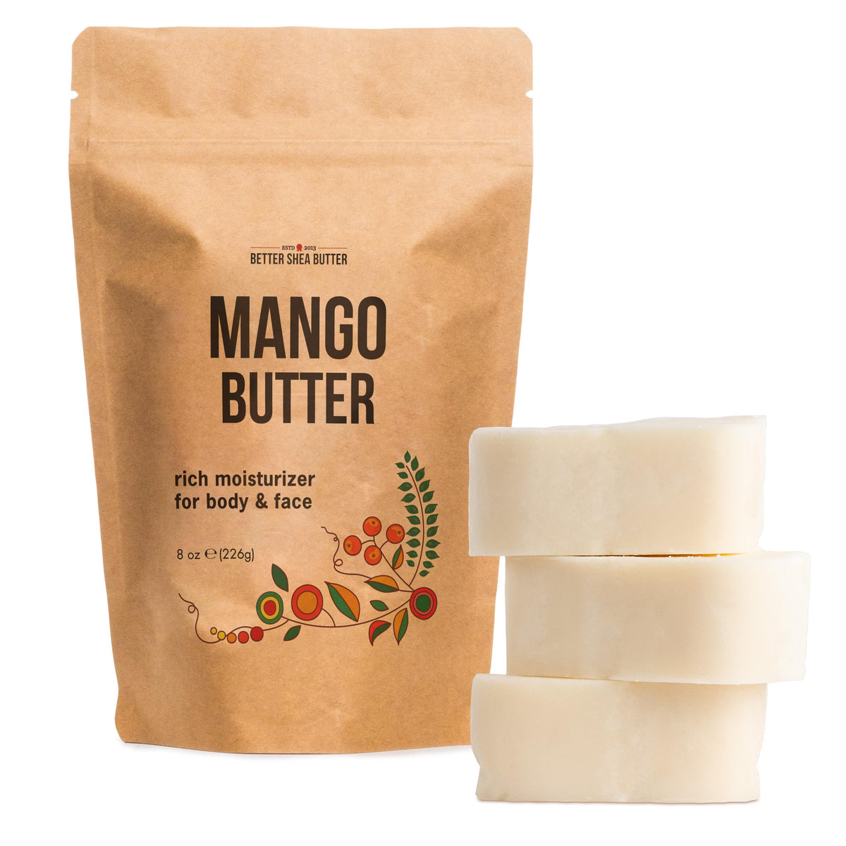Better Shea Butter front packaging of raw mango butter block, pure base