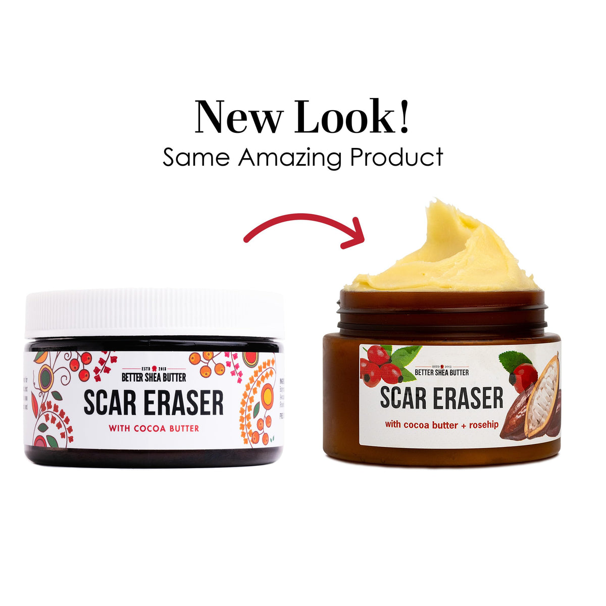 Better Shea Butter open jar in palm showing 4 oz size and easy portioning benefit