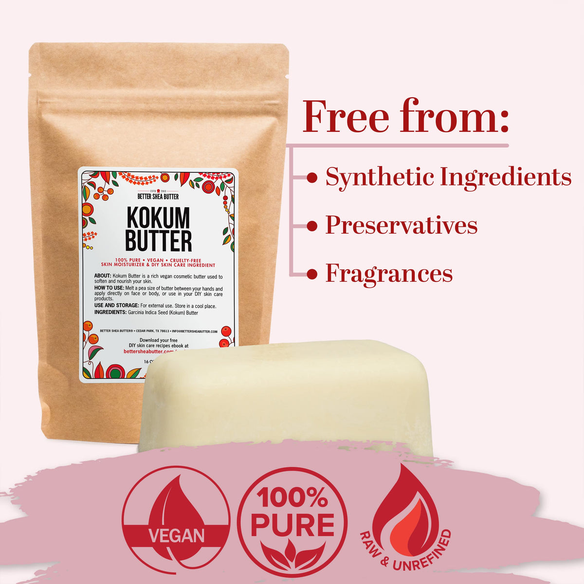 Better Shea Butter kokum size comparison block showing 1 lb scale