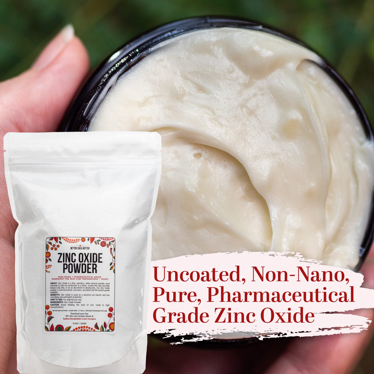 Better Shea Butter fine white powder texture demonstrating smooth blending