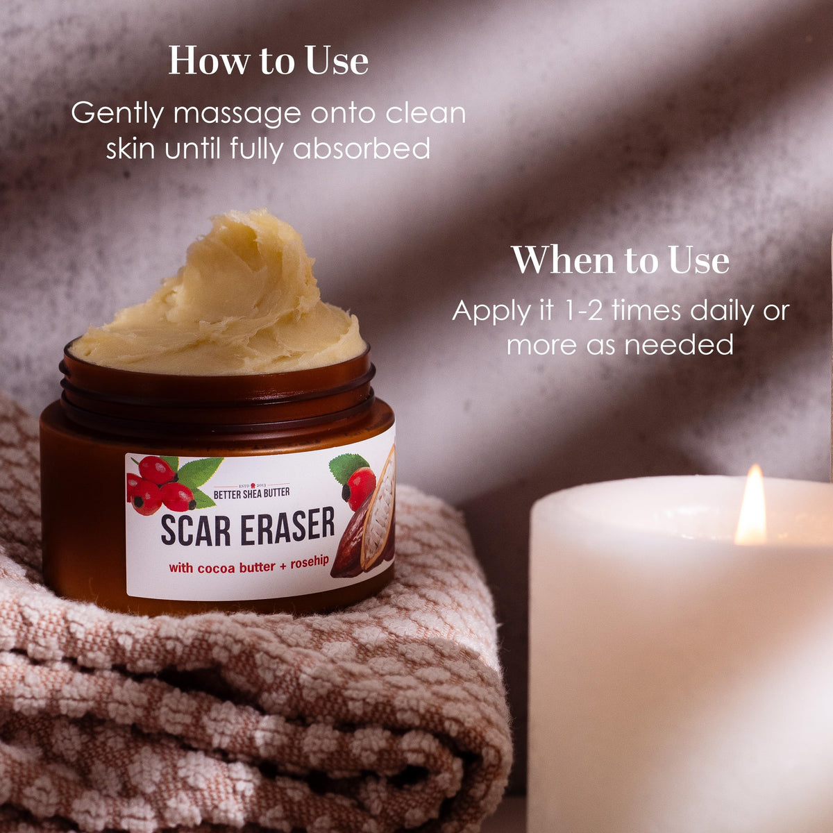 Better Shea Butter vanilla and rosehip seeds detail highlighting pleasant natural scent