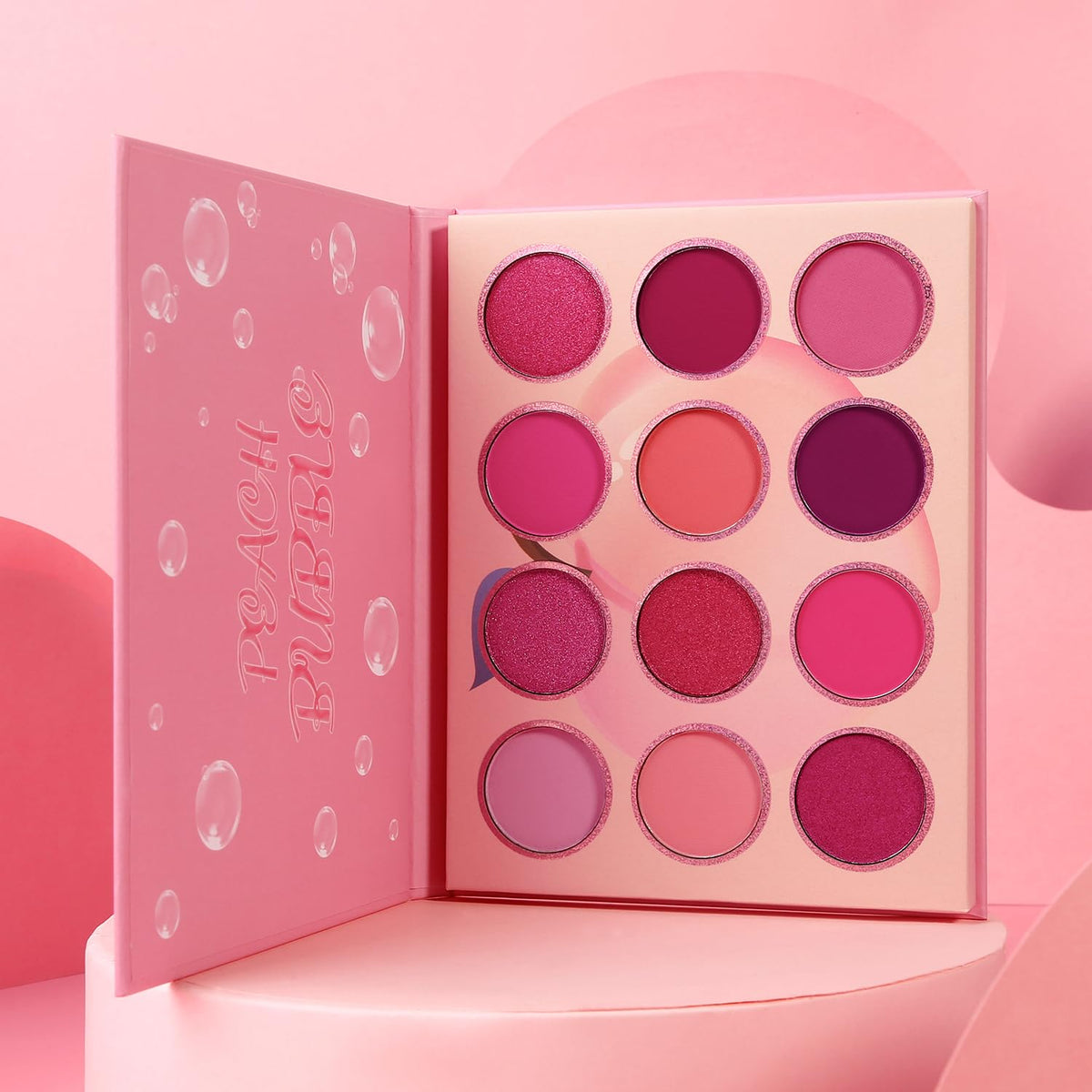 BEUSELF model wearing pink eye makeup created from the palette, flattering finish