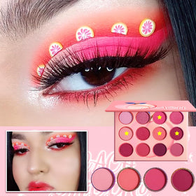 BEUSELF open palette showing 12 pans of peach and pink, versatile color range