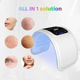 Beuwe mask positioned on neck and hand to show multi-area treatment flexibility