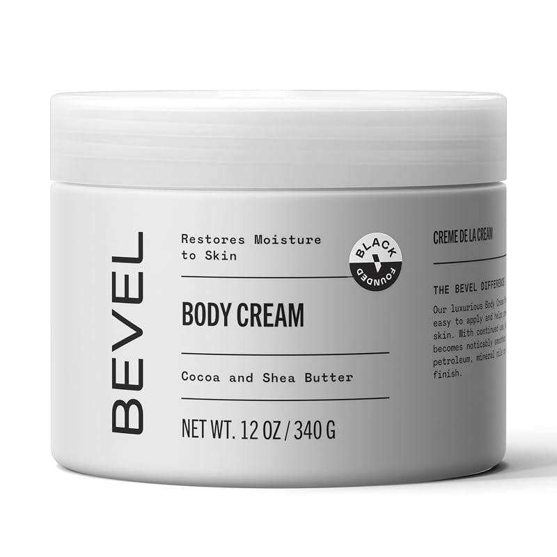 Bevel body cream front packaging showing 12 oz jar and branding benefit