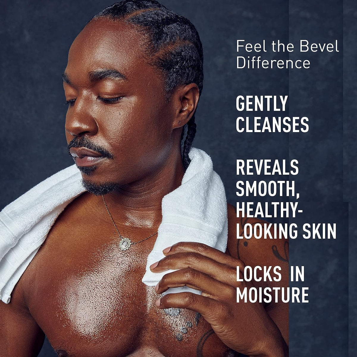 Bevel body wash pour texture demonstrating creamy hydration benefit