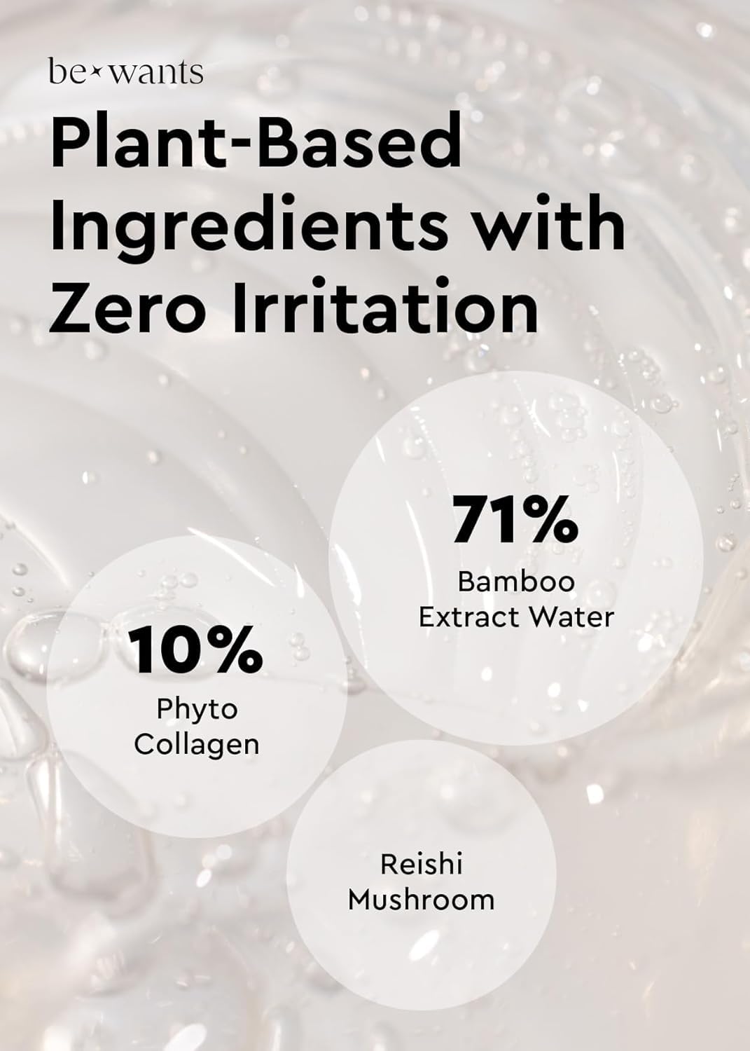 BE+WANTS ingredient label with bamboo water and vegan collagen benefits