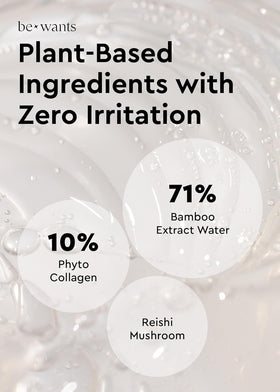 BE+WANTS ingredient label with bamboo water and vegan collagen benefits