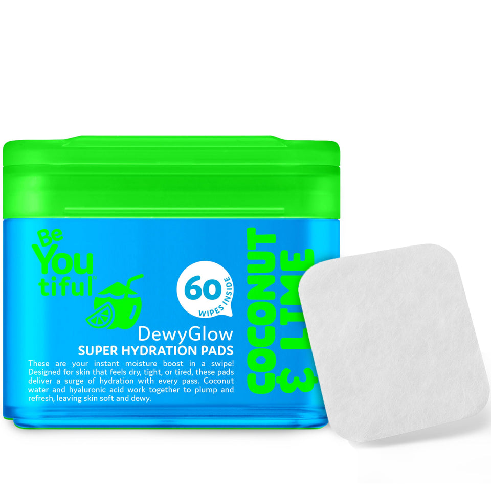 BeYoutiful jar front view showing 60 pads and resealable lid for easy travel