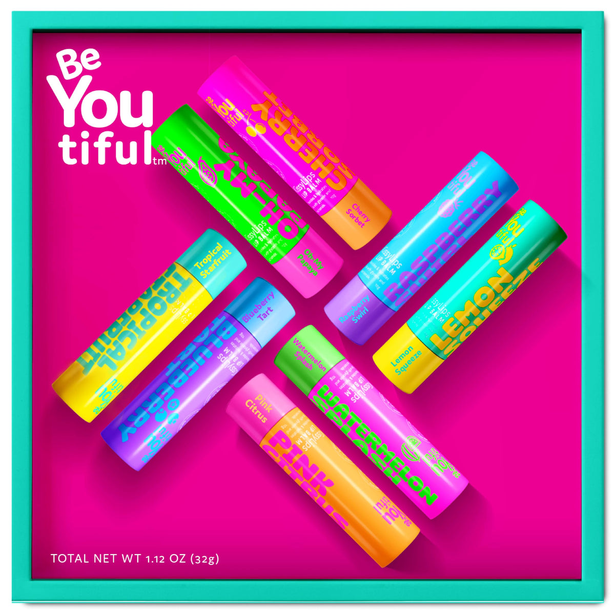 BeYoutiful front box with eight tubes showing colorful packaging and easy gifting