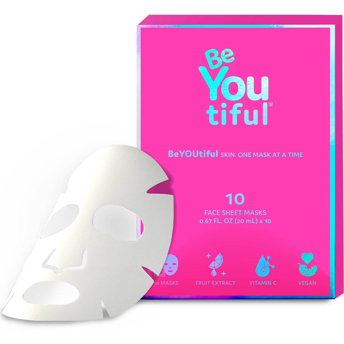 BeYoutiful front box packaging showing ten colorful mask packets and gift-ready design