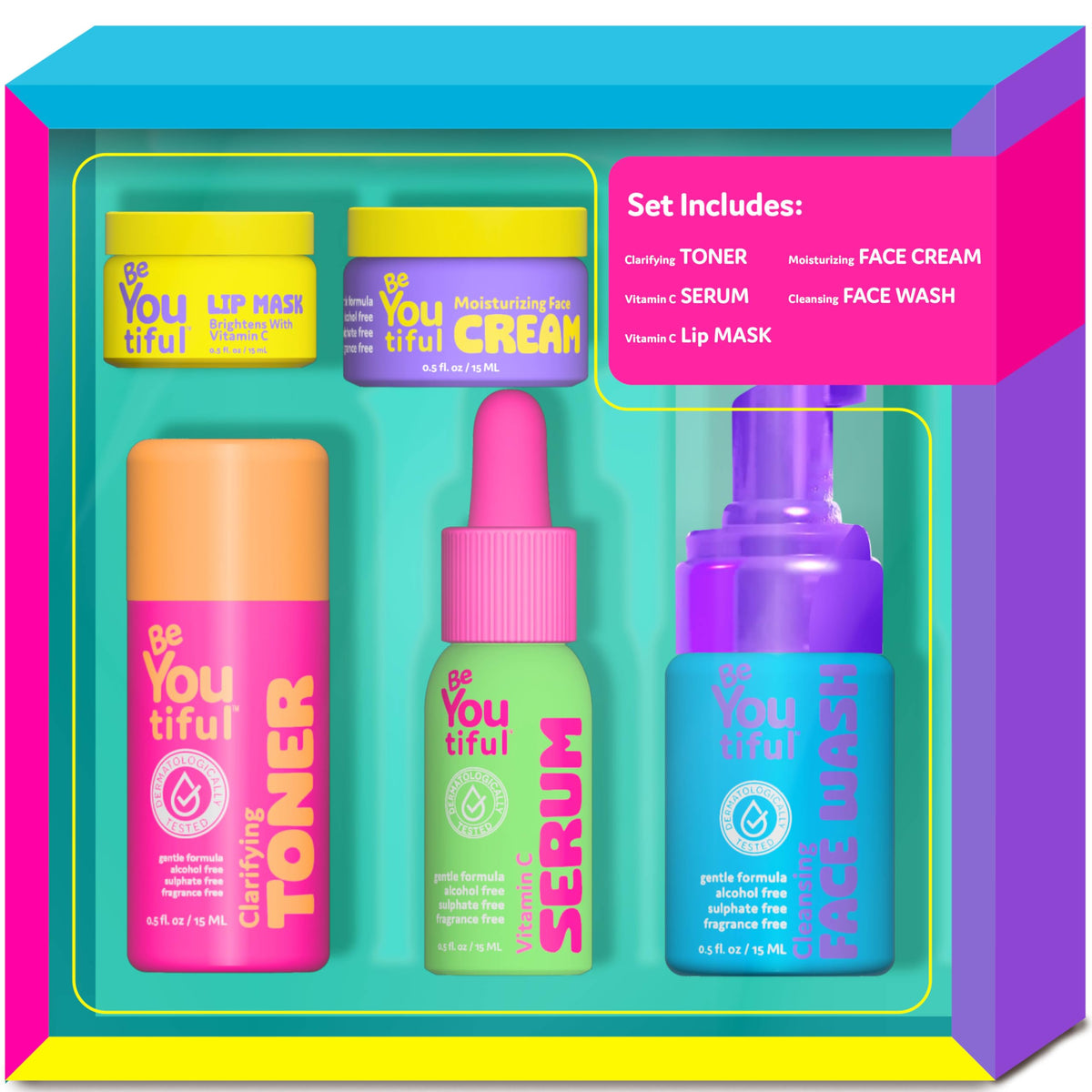 BeYoutiful front packaging showing five-piece kit and gift-ready box
