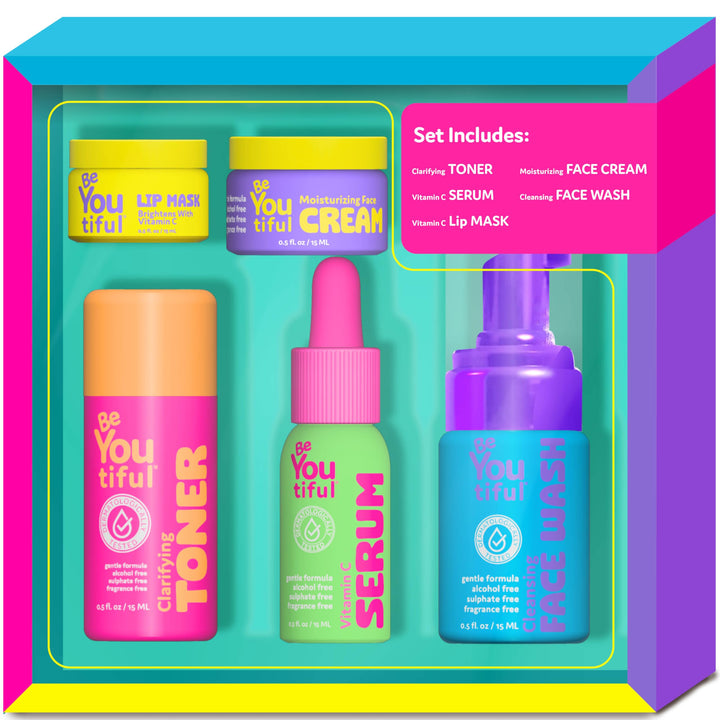 BeYoutiful front packaging showing five-piece kit and gift-ready box