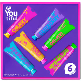 BeYoutiful front packaging showing six colorful travel hand creams and gift appeal
