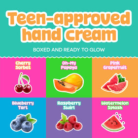 BeYoutiful six tubes lined up displaying all fruity scent names and playful design