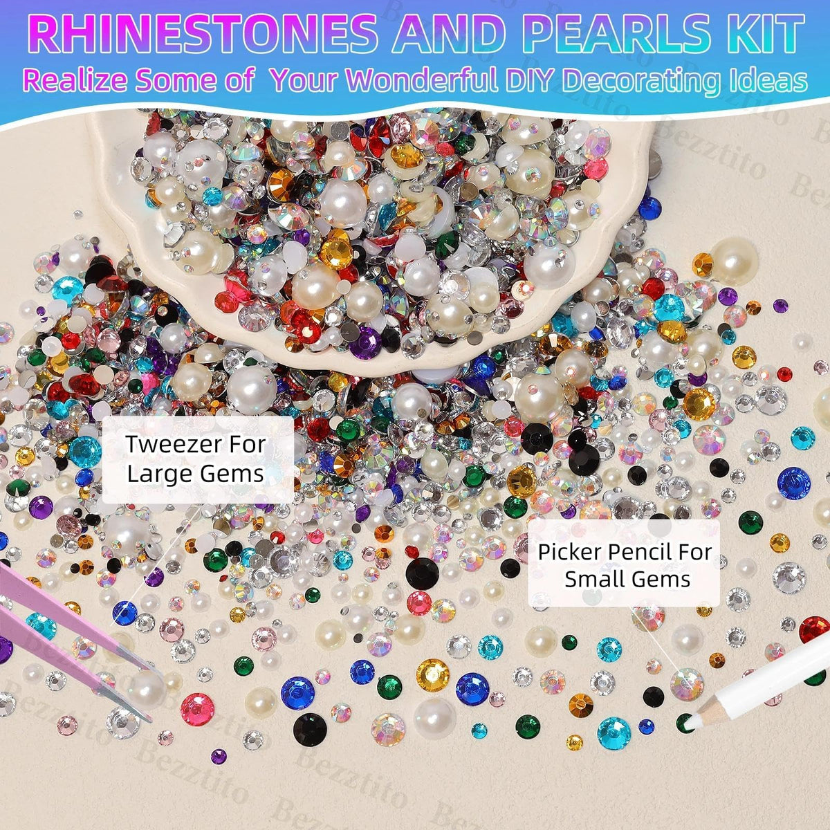 Bezztito gems in hand for scale, demonstrating quantity and small-to-large sizes