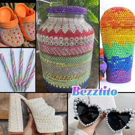 Bezztito nail art application showing gems placed for salon-style manicure