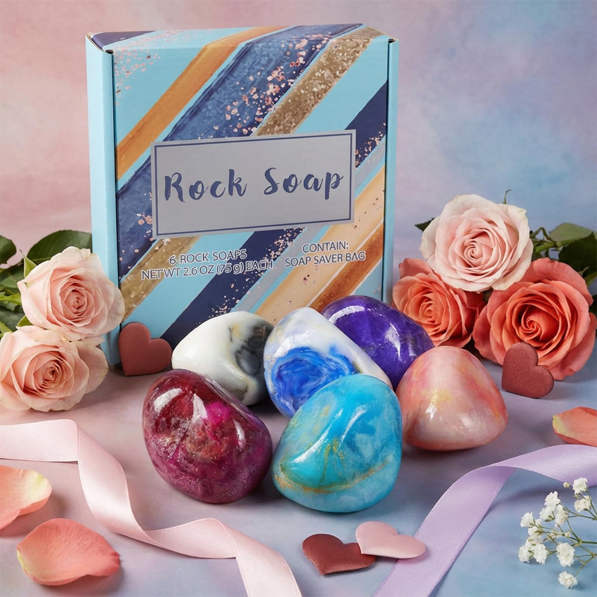 Bff Beauty Garden six soap bars arranged to display varied gemstone shapes and scents
